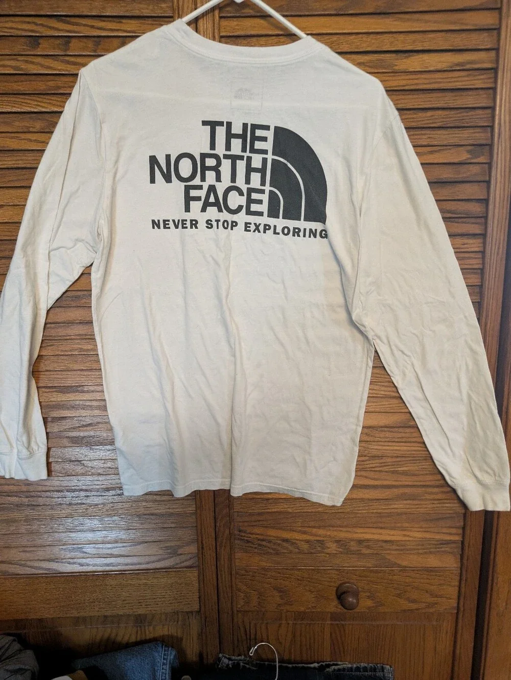The North Face Men's Long Sleeve White Tee Shirt Back Logo Size Medium